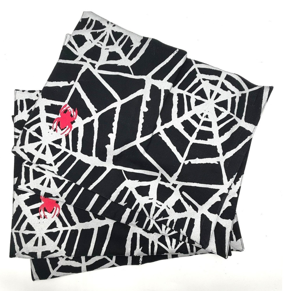 TARGET Halloween Spiderweb Placemats Set of 4 Black White Red Cotton 14x18